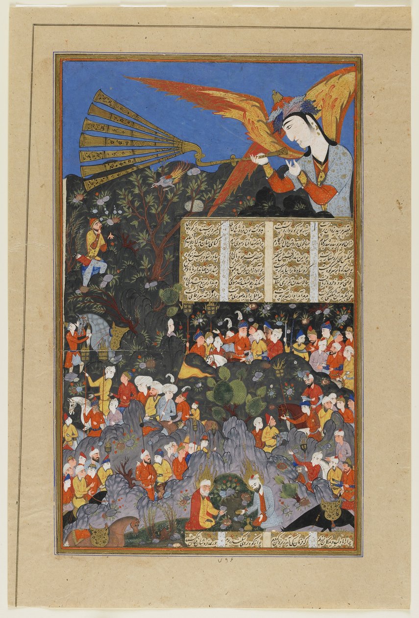 Iskandar möter ängeln Israfel från en Shahnama av Turkish School