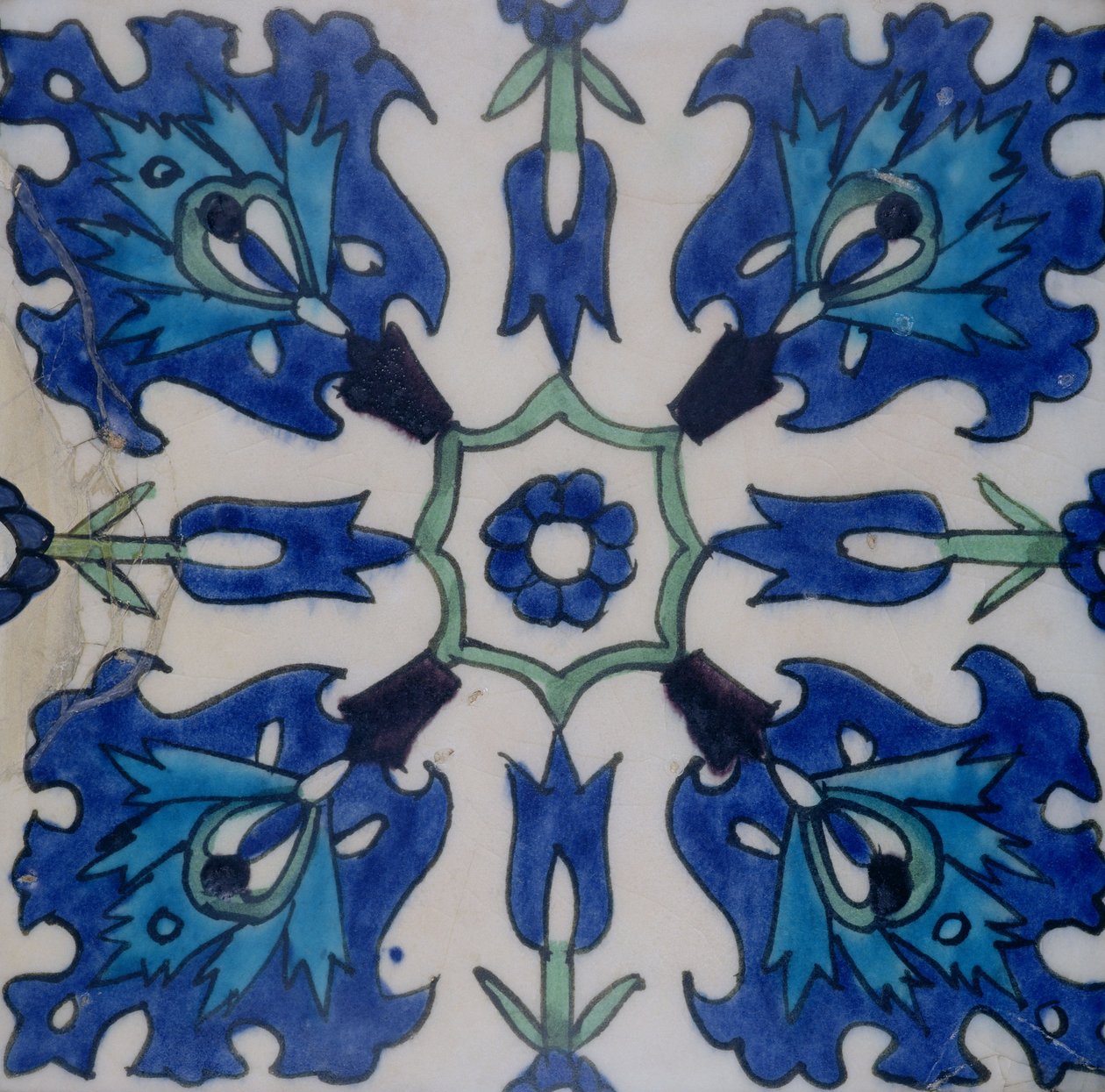 Isnik kakel med blommönster (lergods med färgad underglasyr) av Turkish School