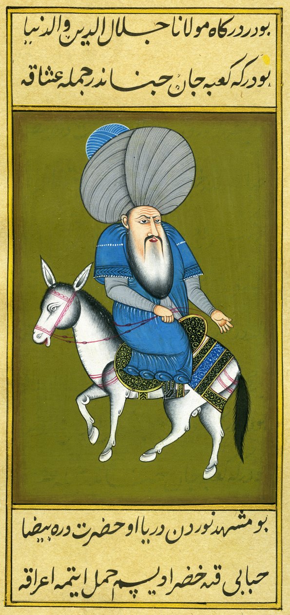Nasreddin Hodja rider baklänges på sin häst av Turkish School