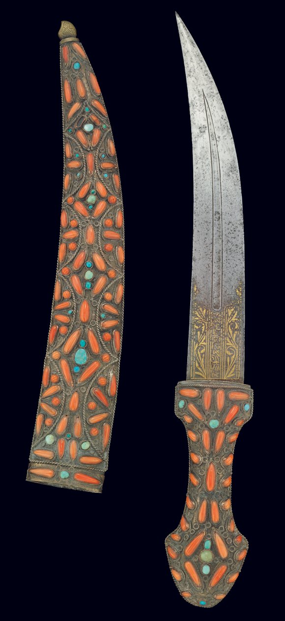 Osmansk dolk, första hälften av 1700-talet (guld damascene, korall & turkos) av Turkish School