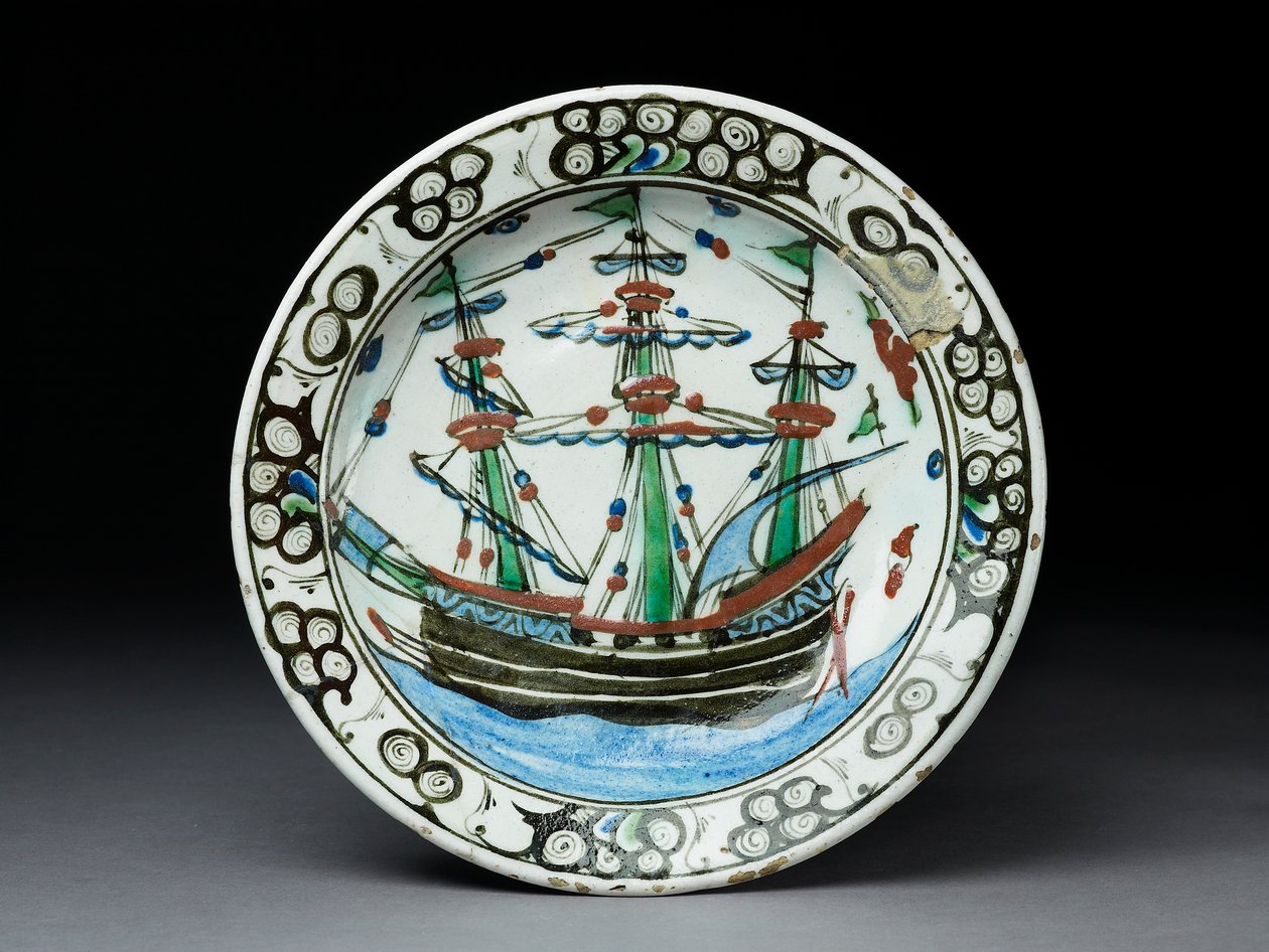 Stenpastafat med underglasyrdekor, Iznik, ca 1620-30 (keramik) av Turkish School
