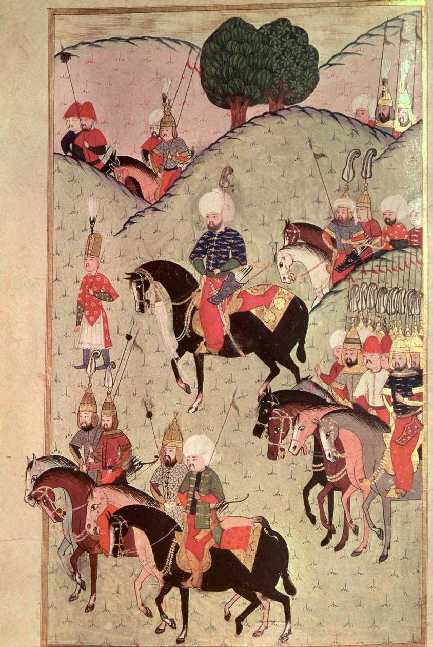 TSM H.1339 Sultan Selim II (1524-74) som rider mellan Kotahia och Belgrad för att återansluta sig till den kejserliga armén, 1584-89 av Turkish School