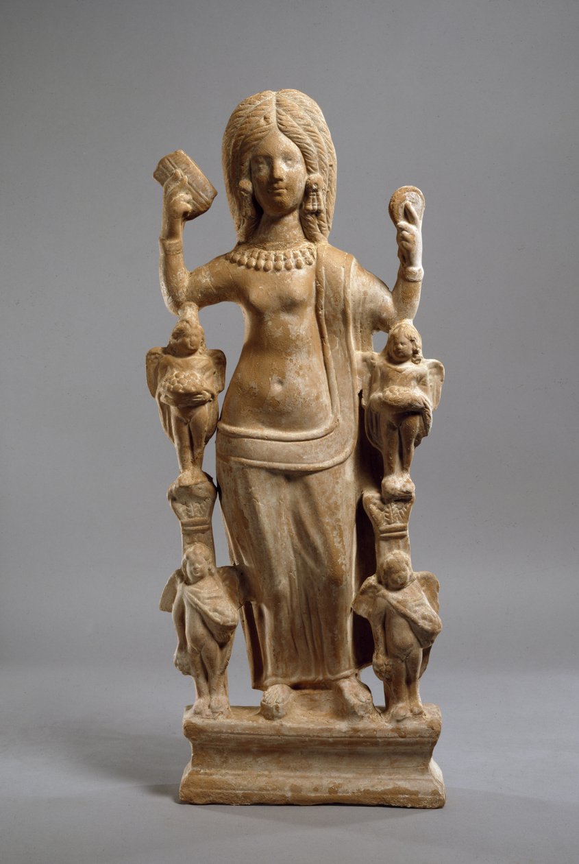 Terrakottastatyett av Venus, eller en ung kvinna klädd på Venus, på hennes toalett, ca 200-230 (terrakotta) av Turkish School