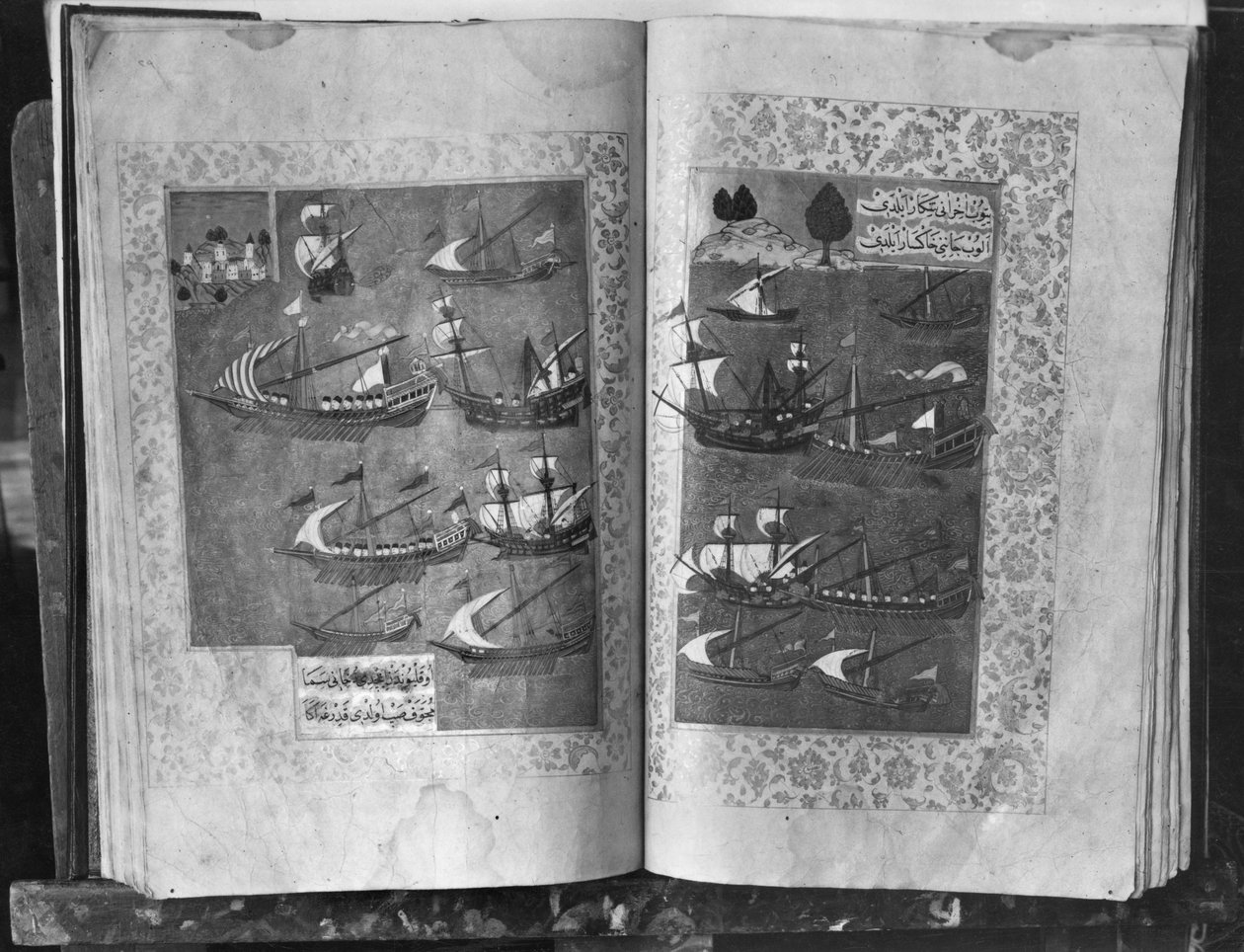 Suleymannamnet eller livet för Suleyman, Sultanens flotta (bläck och bladguld på veläng) av Turkish School