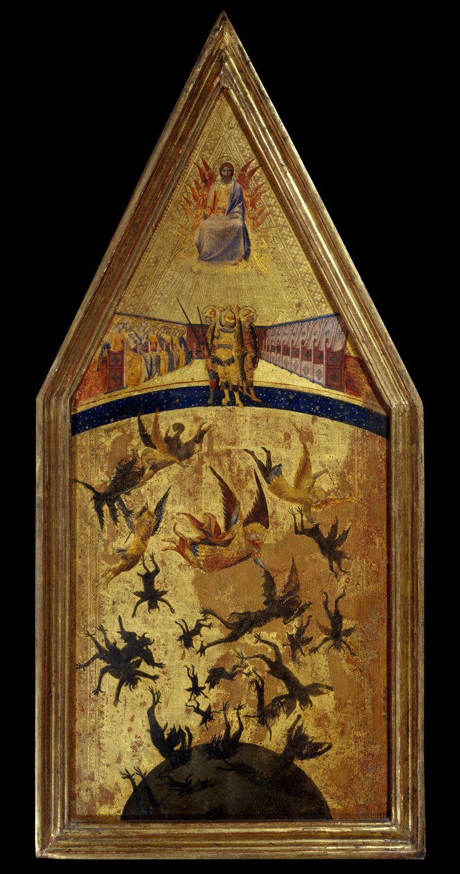 De rebelliska änglarnas fall. Målning av Master of the Rebel Angels, skolan i Siena, första hälften av 1300-talet. Paris, Louvren. av Tuscan School