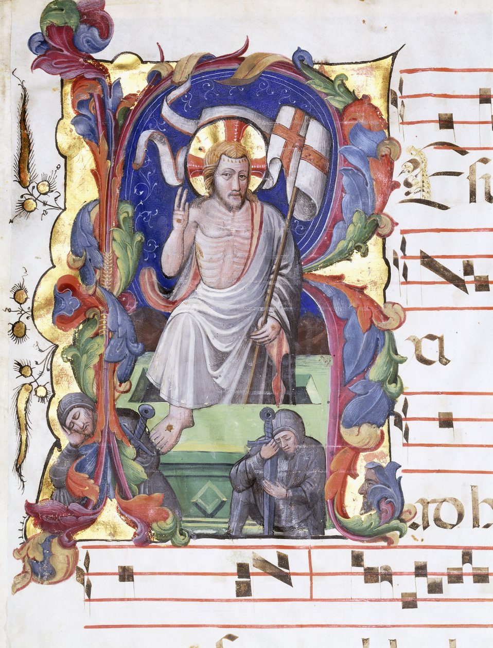 Mycket stort historiskt brev "A", som visar uppståndelsen, ca 1400-1450 av Tuscan School