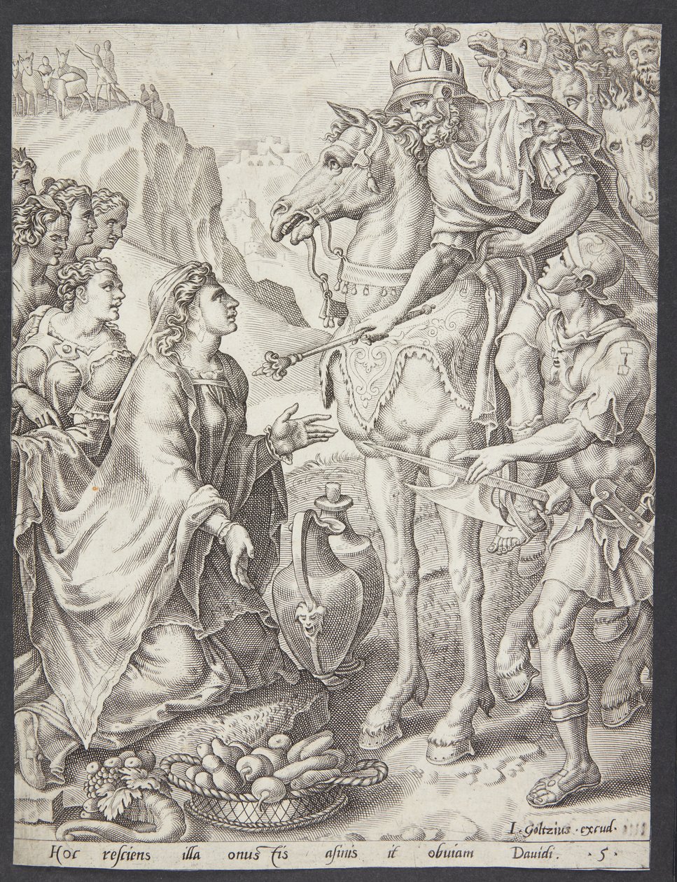 Abigail lugnar David av Ubekendt efter Maarten van Heemskerck
