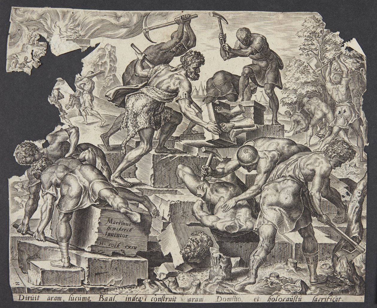 Gideon och hans män förstörde Baals altare av Ubekendt efter Maarten van Heemskerck