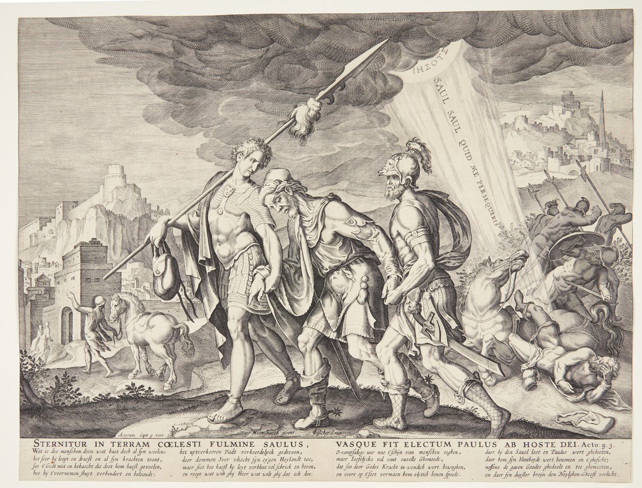 Den blinde Saul ledde till Damaskus av Ubekendt efter Philips Galle efter forlæg af Maarten van Heemskerck