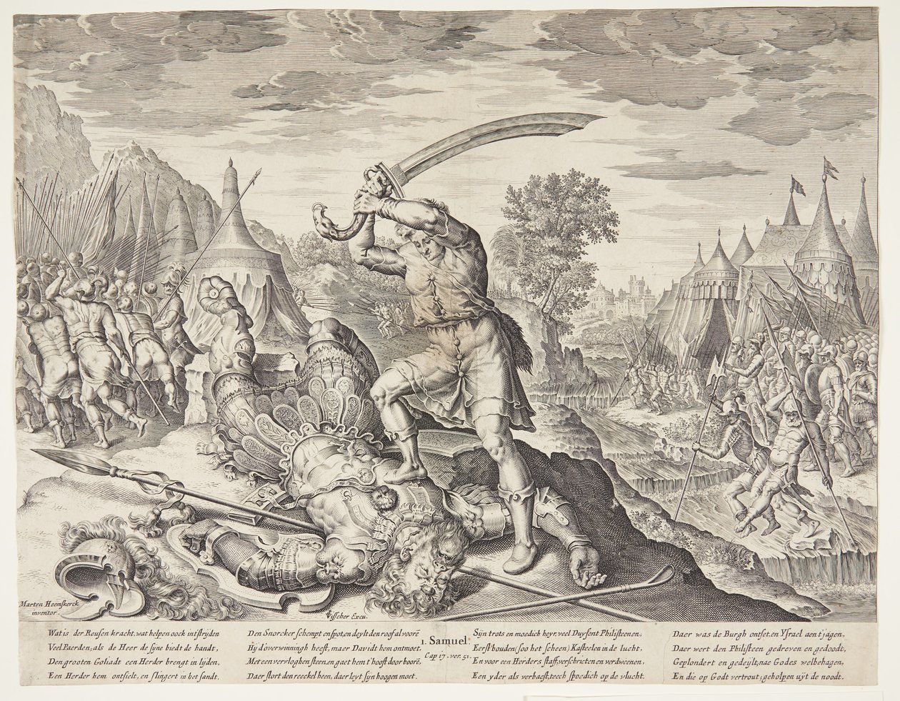 David skär av Goliats huvud av Ubekendt efter ubekendt efter Maarten van Heemskerck