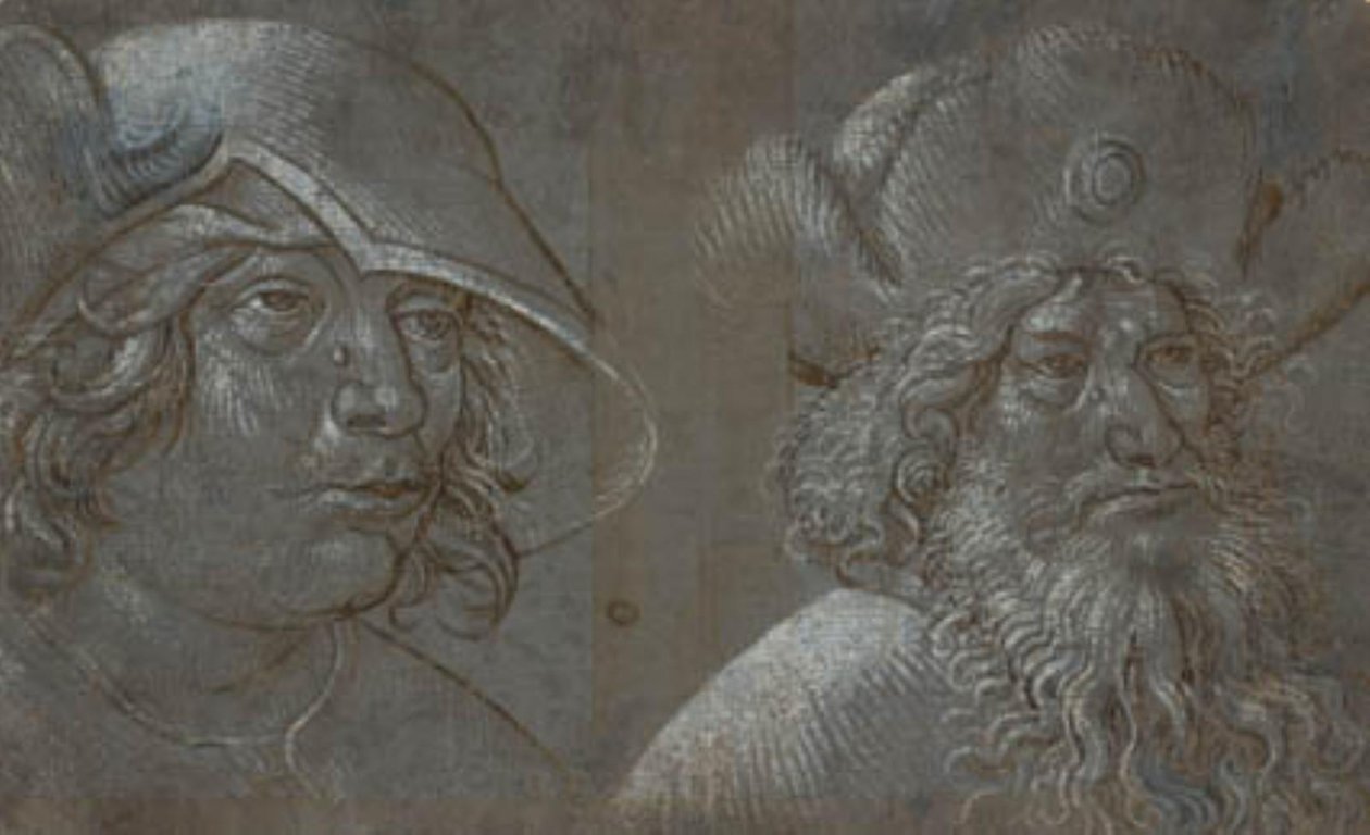 Två herrhuvuden i trekvartsprofil till höger, båda bära slående hattar. av Ubekendt tysk nederlandsk ca. 1500