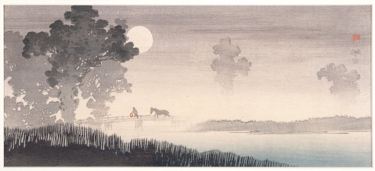 Dimmigt månbelyst landskap, 1895-1910 (träblock) av Uehara Konen