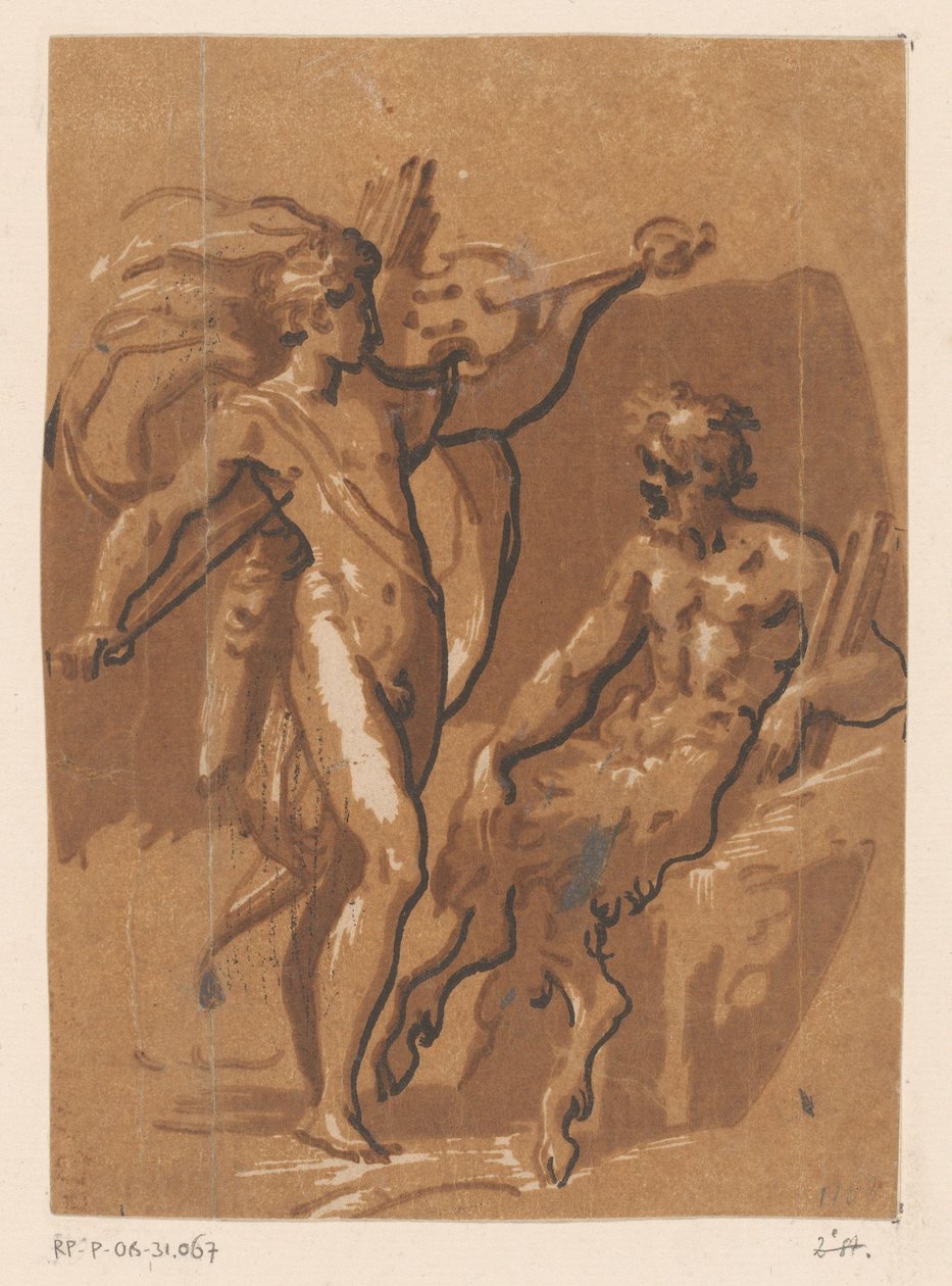 Match mellan Apollo och Marsyas av Ugo da Carpi (possibly)