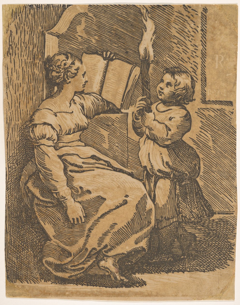 En Sybil-läsning vänd åt höger, ca. 1517-18. av Ugo da Carpi