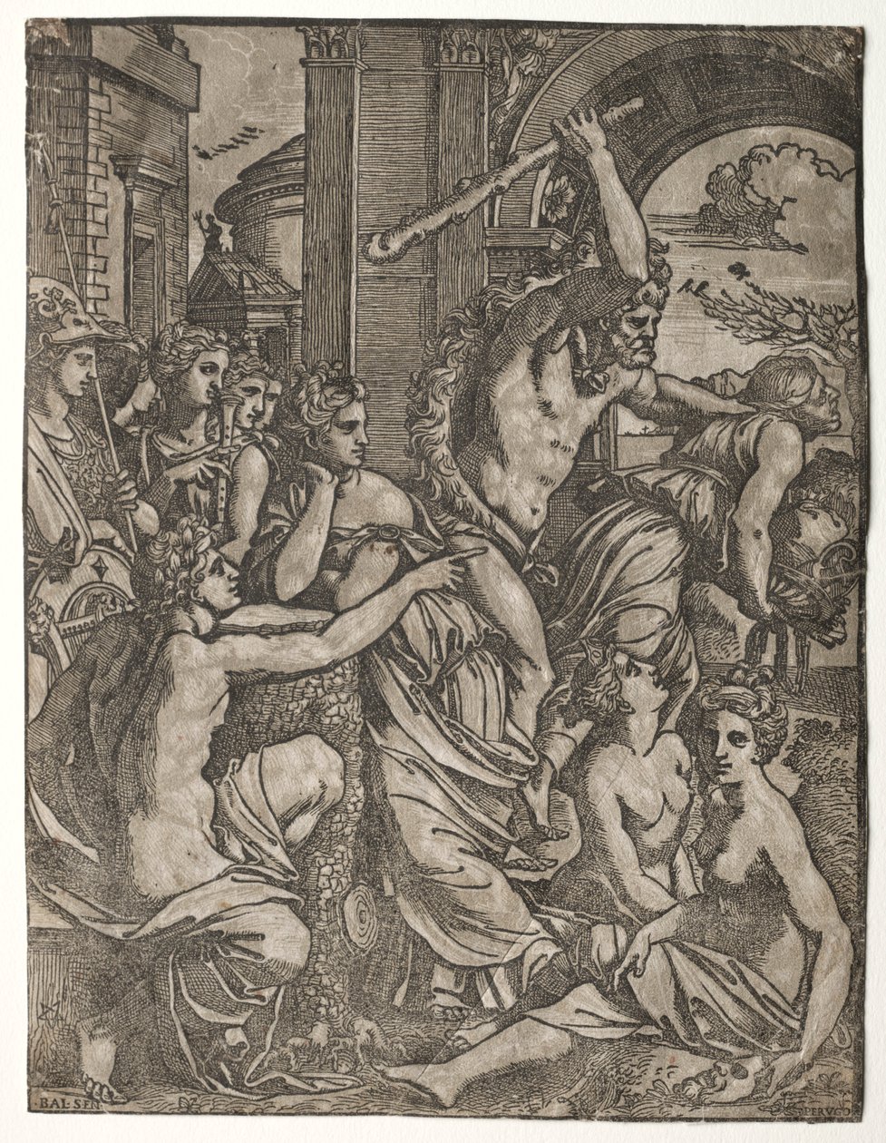 Herkules driver avundsjuka från musernas tempel, 1522-24. av Ugo da Carpi