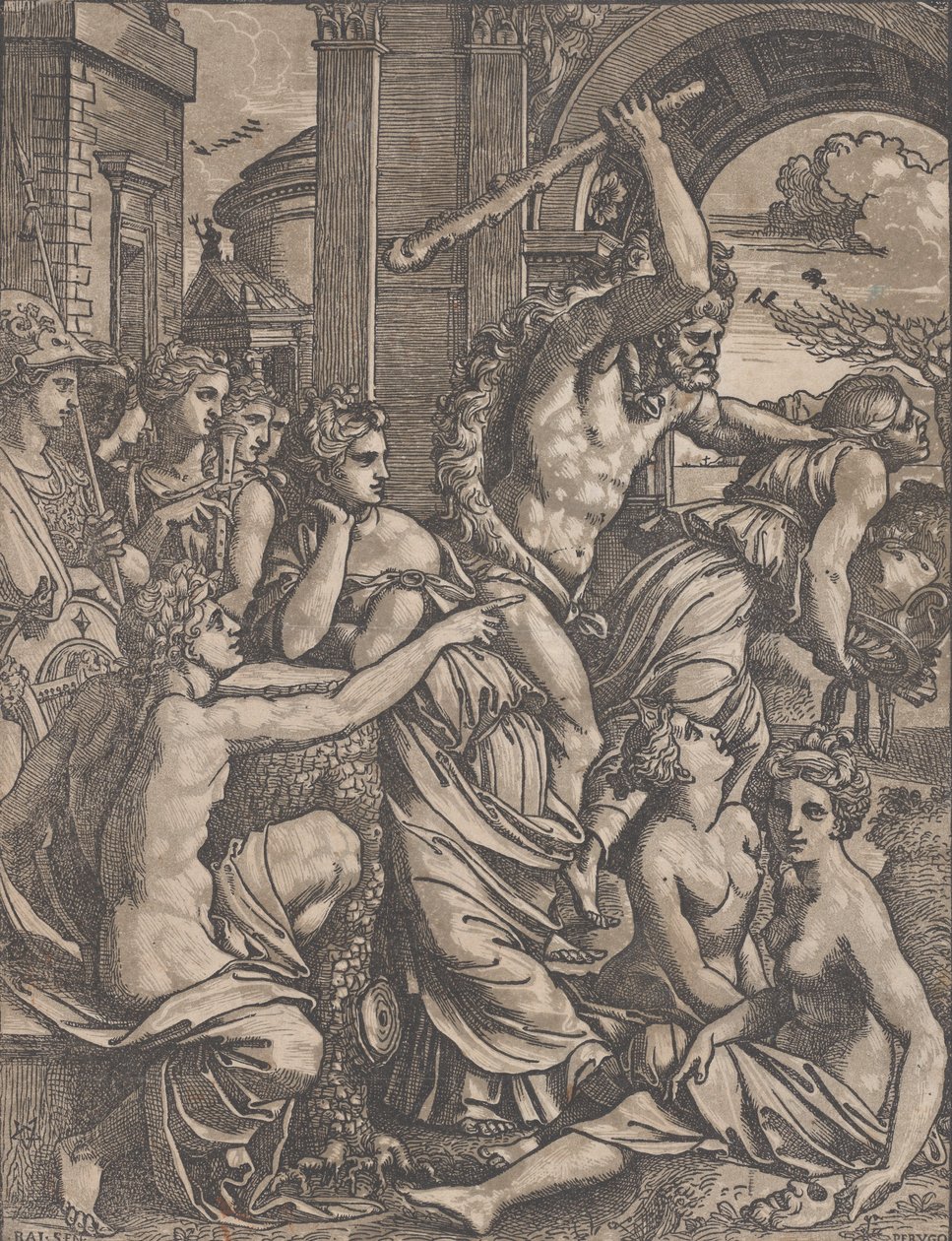 Herkules jagar girighet från musernas tempel, ca. 1520-27. av Ugo da Carpi