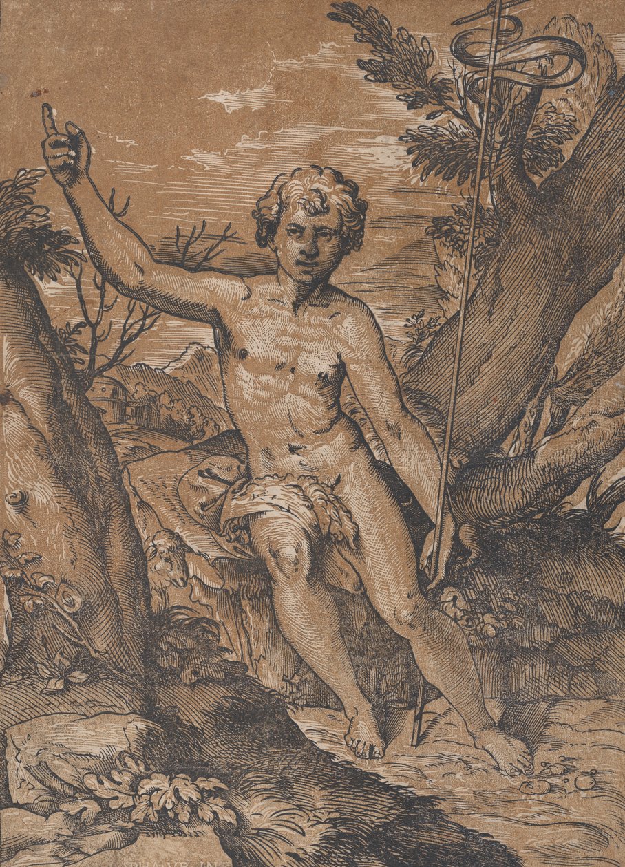 Den unge Johannes Döparen i öknen, ca. 1520-27. av Ugo da Carpi
