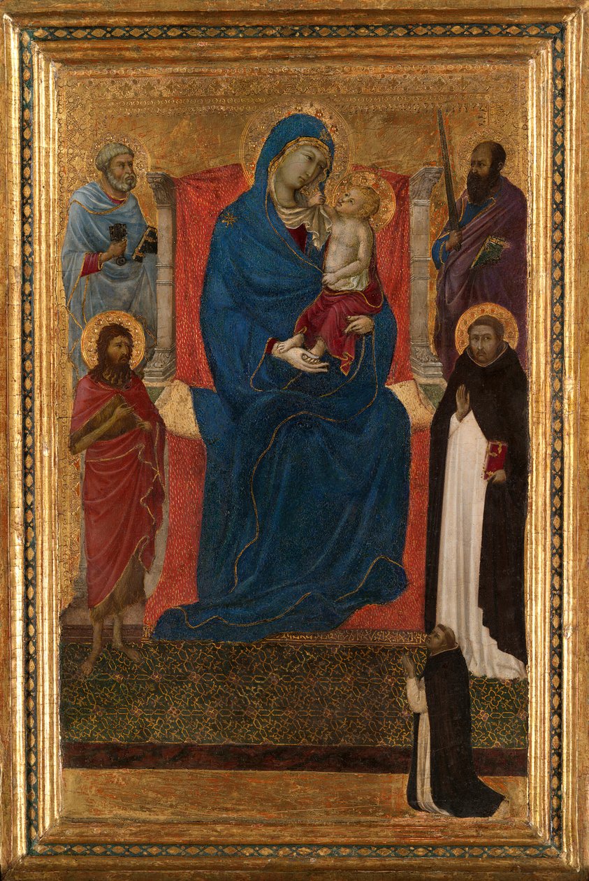 Jungfru och barn på tronen med de heliga Petrus, Paulus, Johannes Döparen och Dominikus och en dominikan... av Ugolino da Siena