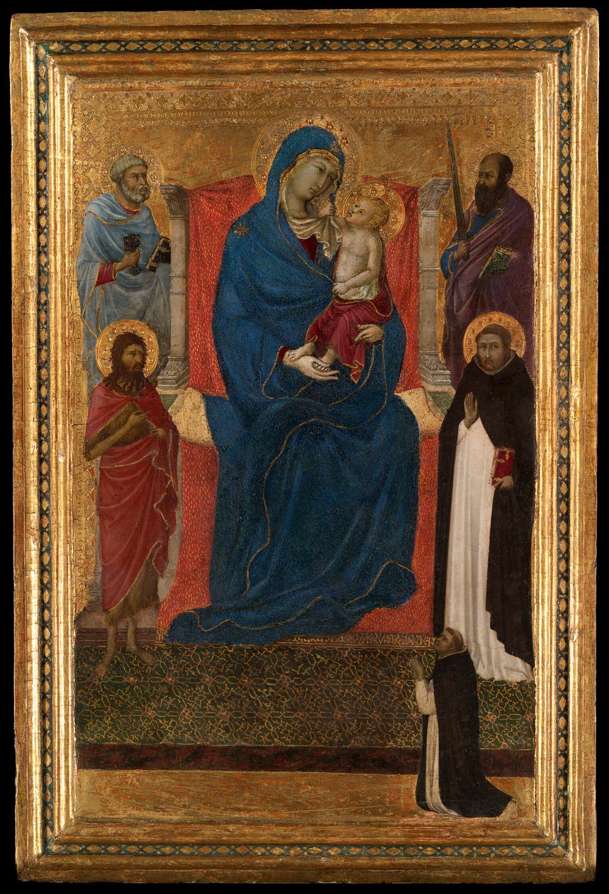 Jungfru Maria med barnet krönt av heliga Petrus, Paulus, Johannes Döparen och Dominikus samt en dominikansk supplikant av Ugolino di Nerio