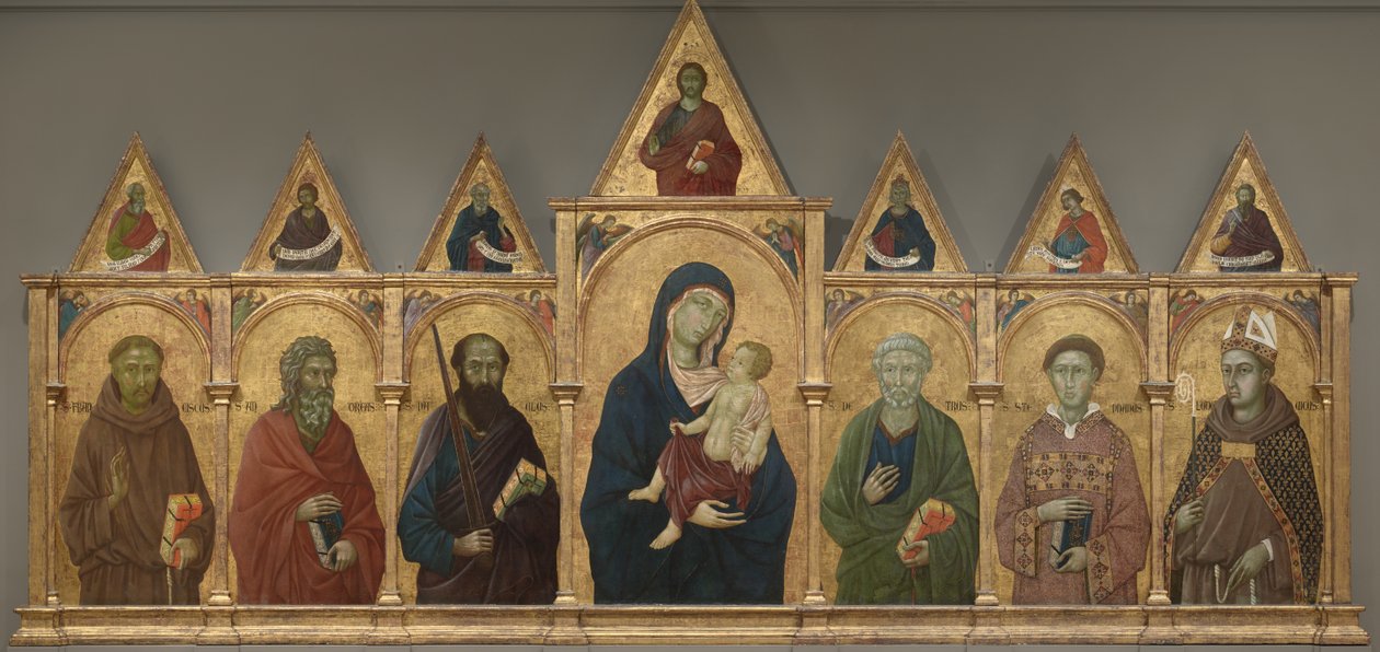 Jungfru och barn med de heliga Franciskus, Andreas, Paulus, Peter, Stefan och Ludvig av Toulouse, ca 1317-21 av Ugolino di Nerio