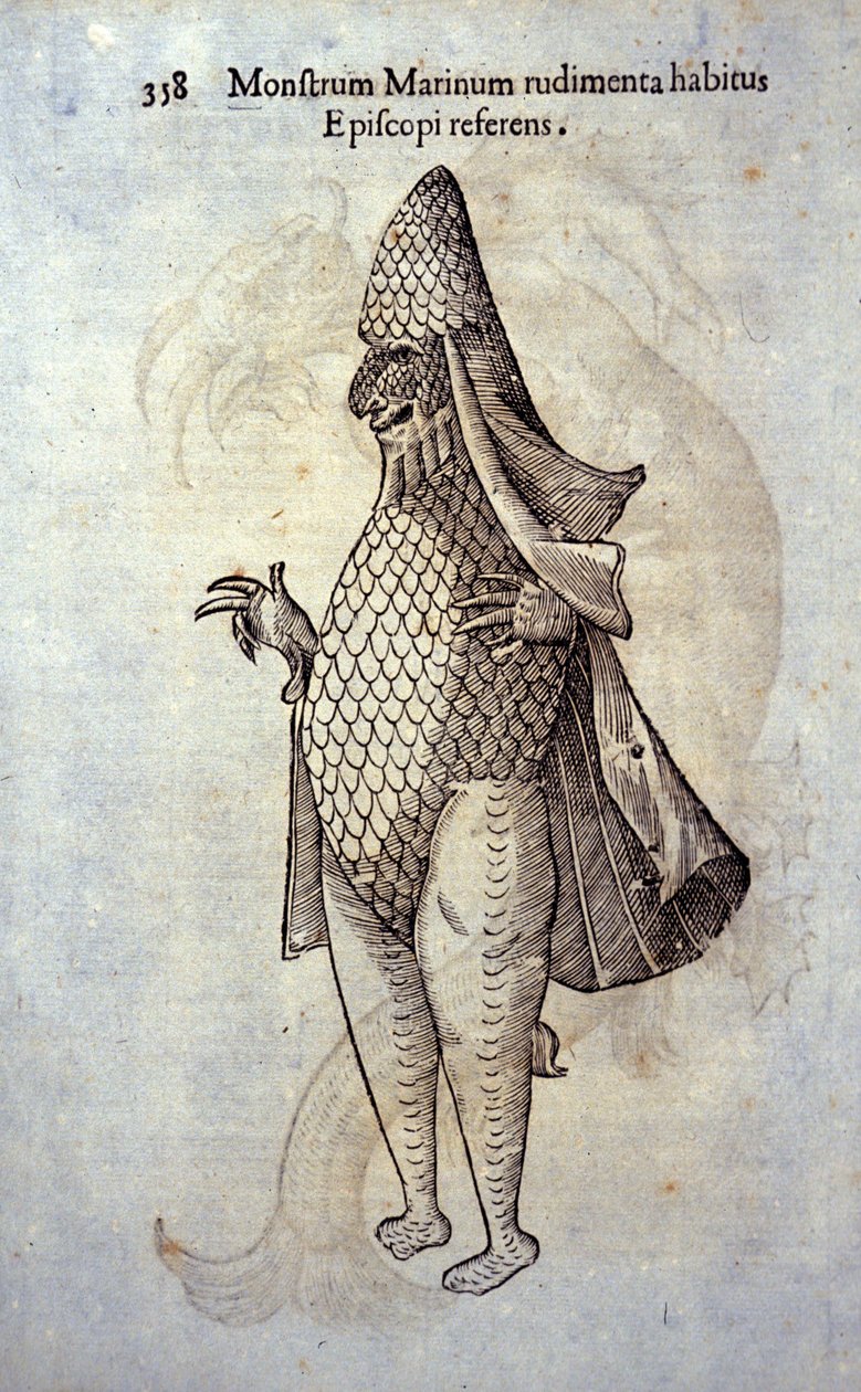 Havets eveque, imaginära fiskar och marina monster av Ulisse Aldrovandi (1522-1605), "Monstrorum Historiae", Bologna 1642 av Ulisse Aldrovandi