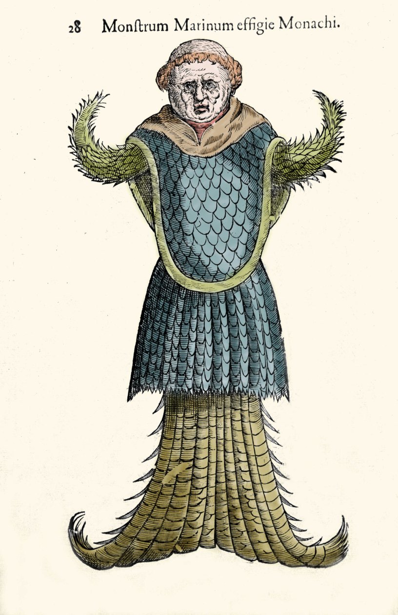 Havsmunken, den imaginära fisken och det marina monstret av Ulisse Aldrovandi (1522-1605), "Monstrorum Historiae", Bologna 1642 av Ulisse Aldrovandi