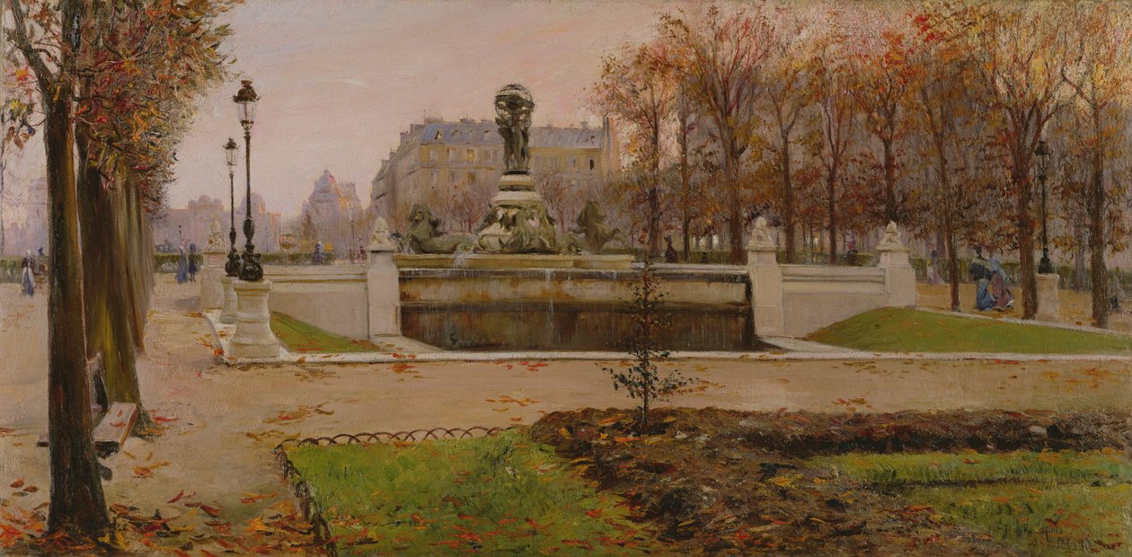 Utsikt över Tuillerie-trädgården, Paris (olja på duk) av Ulisse Caputo