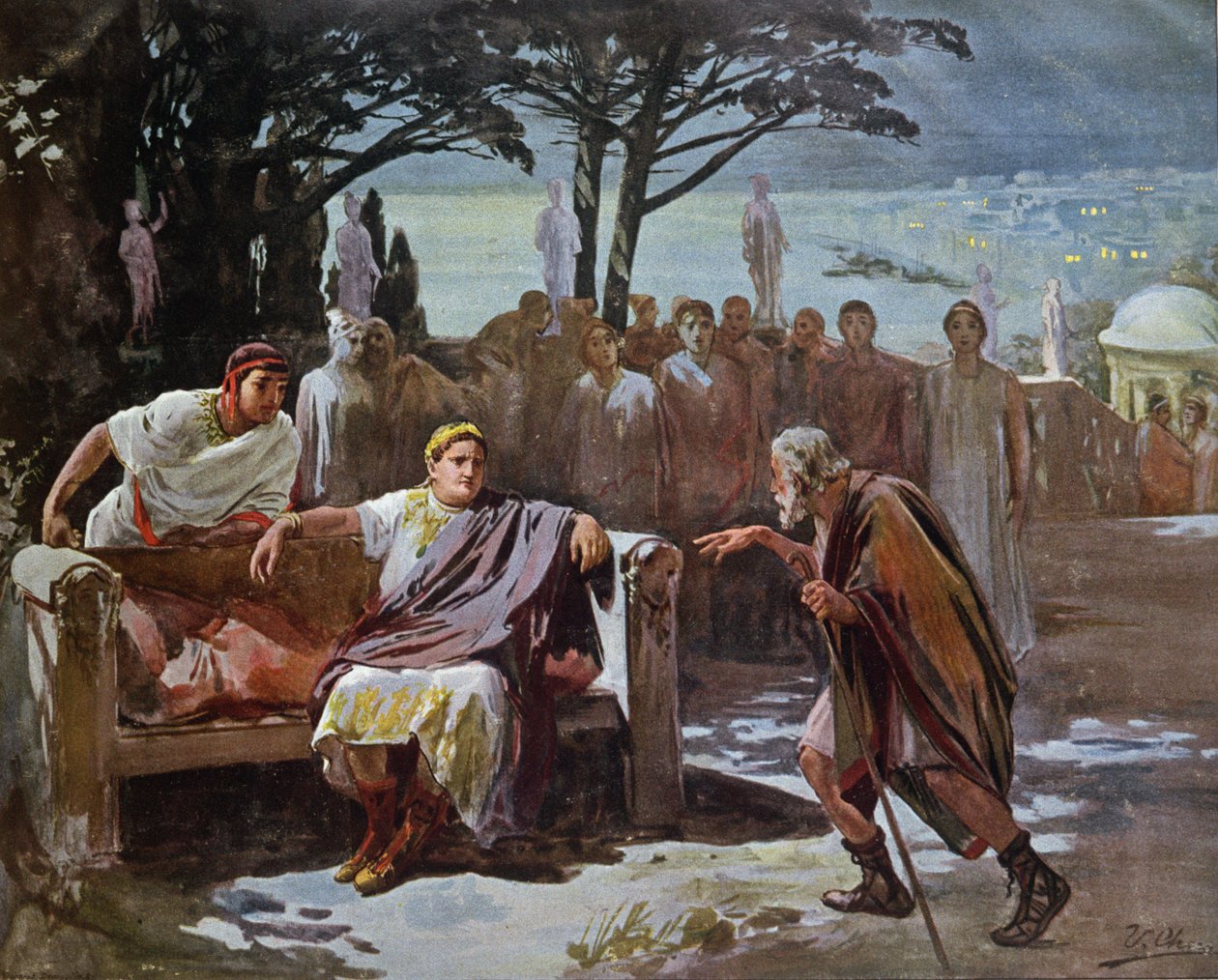 Chilon anklagar de kristna för att starta elden i Rom, illustration från 