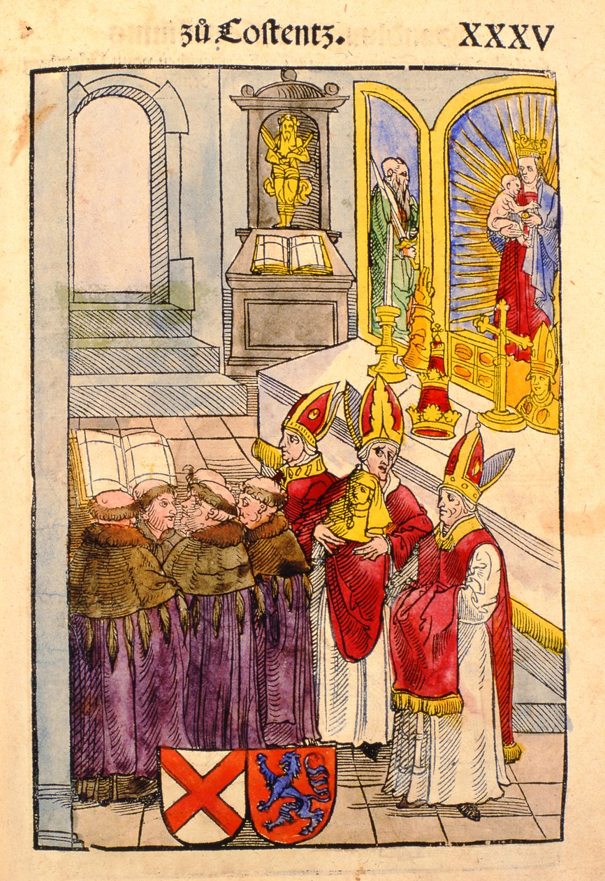En scen från konciliet i Konstanz, från "Chronik des Konzils von Konstanz". av Ulrich von Richental