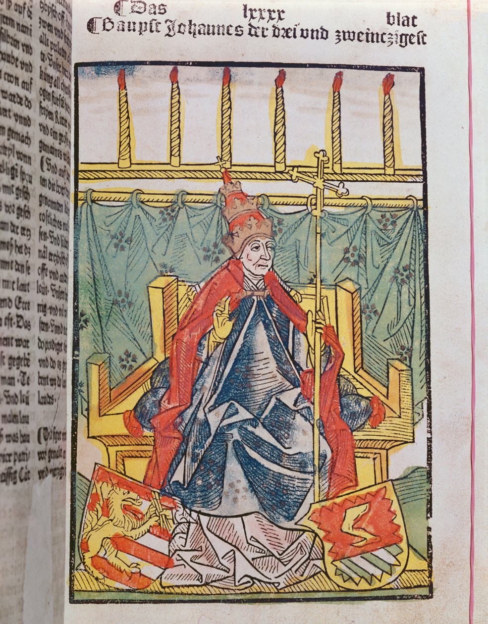 Motpåven Johannes XXIII (ca 1370-1419) vid konciliet i Konstanz (1414-18), 1483 (färgad trästick) av Ulrich von Richental