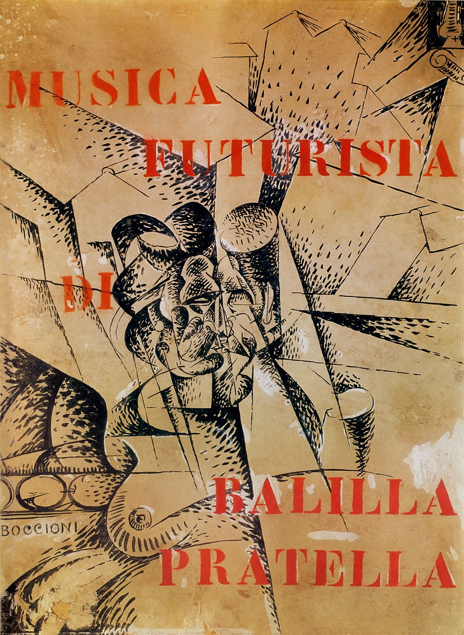 Motiv till omslaget till "Musica Futurista" av Francesco Balilla Pratella (1880-1955), 1912 (tempera och bläck på kartong) av Umberto Boccioni
