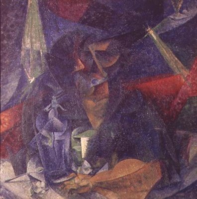 Sammansättning av figuren av en kvinna vid ett bord av Umberto Boccioni