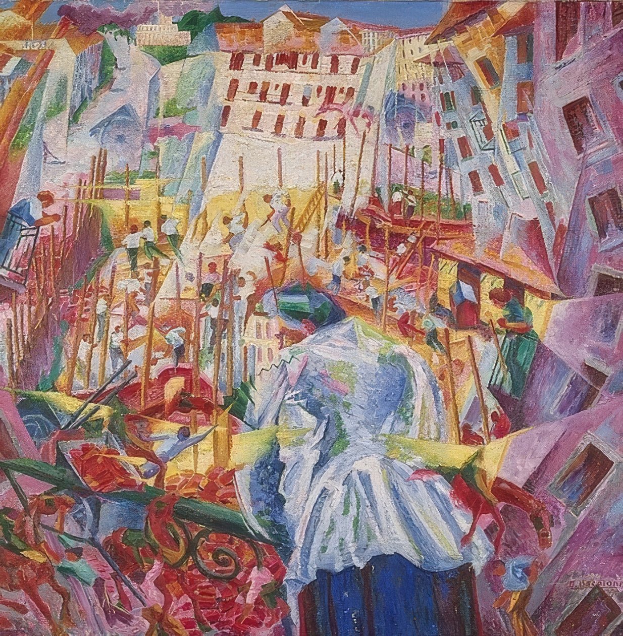 Gatan tränger igenom huset (La strada entra nella casa). 1911 av Umberto Boccioni