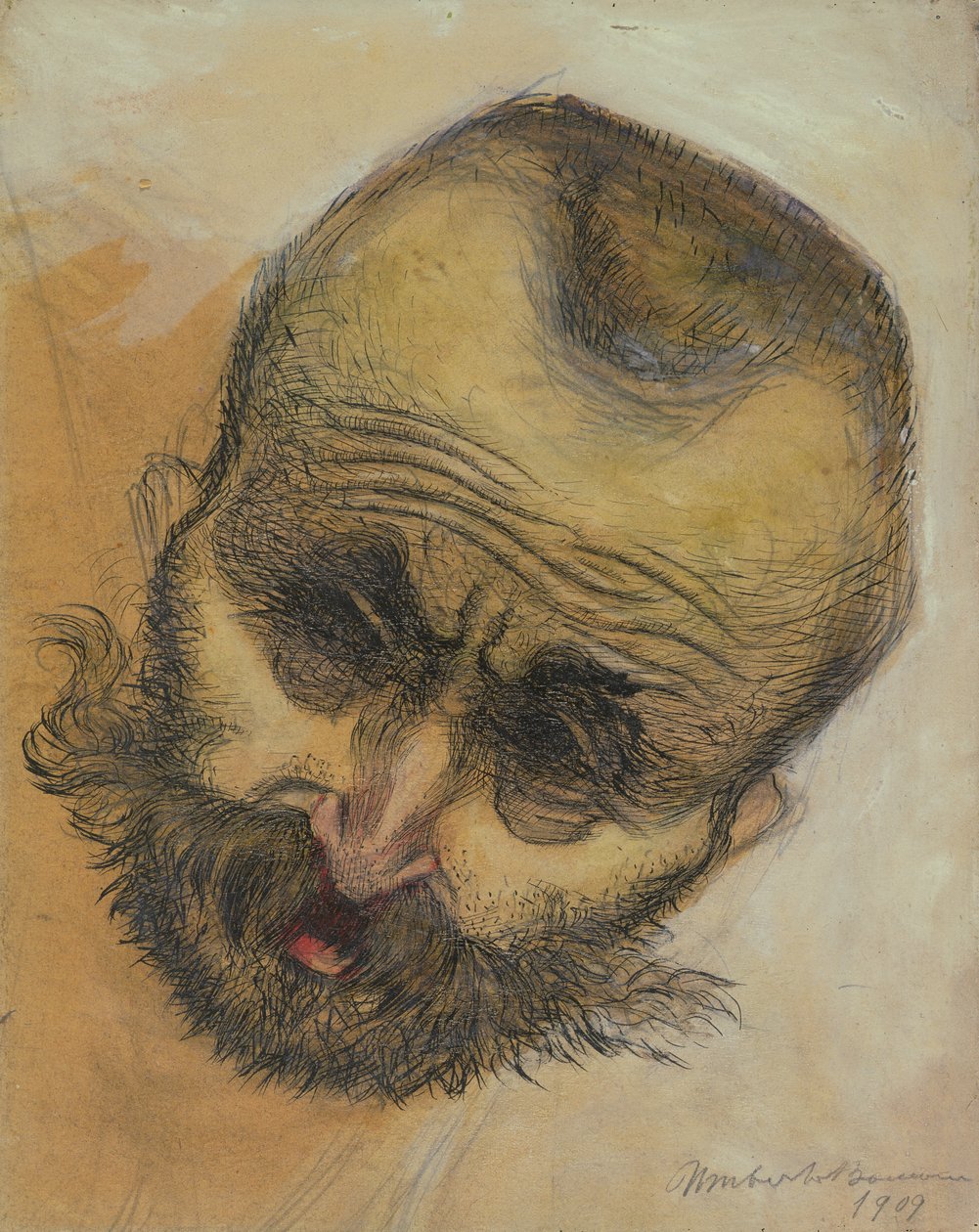 Huvudstudie, 1909 (penna och bläcktvätt) av Umberto Boccioni