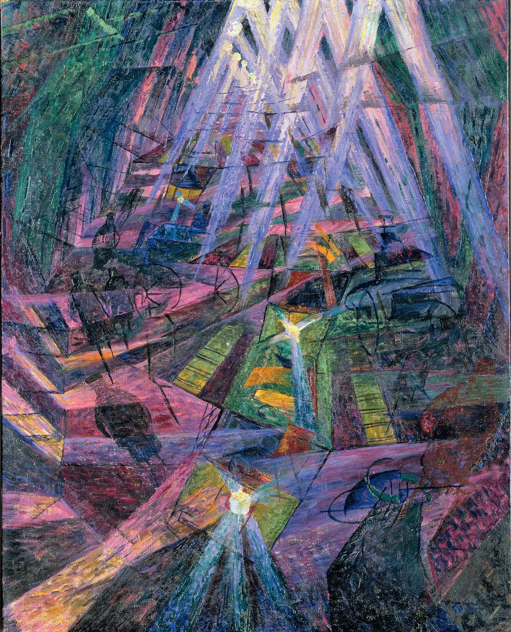 The forces of a road - Forces of a road av Boccioni, Umberto (1882-1916). Olja på duk, storlek: 99,5x80,5 av Umberto Boccioni