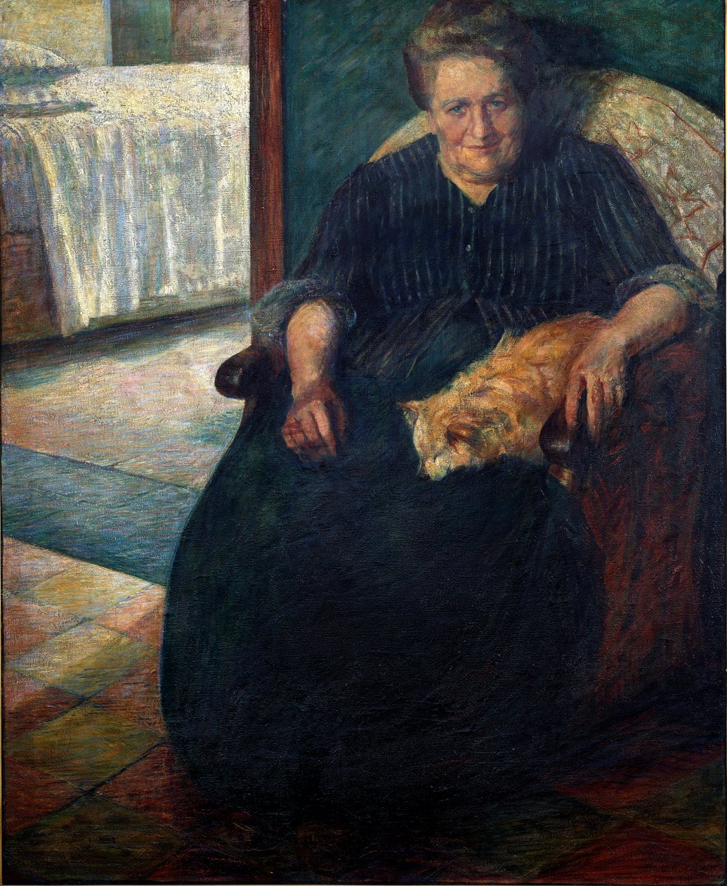 Madame Virginie (La signora Virginia) Porträtt av en korpulent kvinna som sitter med sin katt på knäna. Målning av Umberto Boccioni (1882-1916) 1905 sön. 140x115,5 cm Milano, Museo del Novecento av Umberto Boccioni