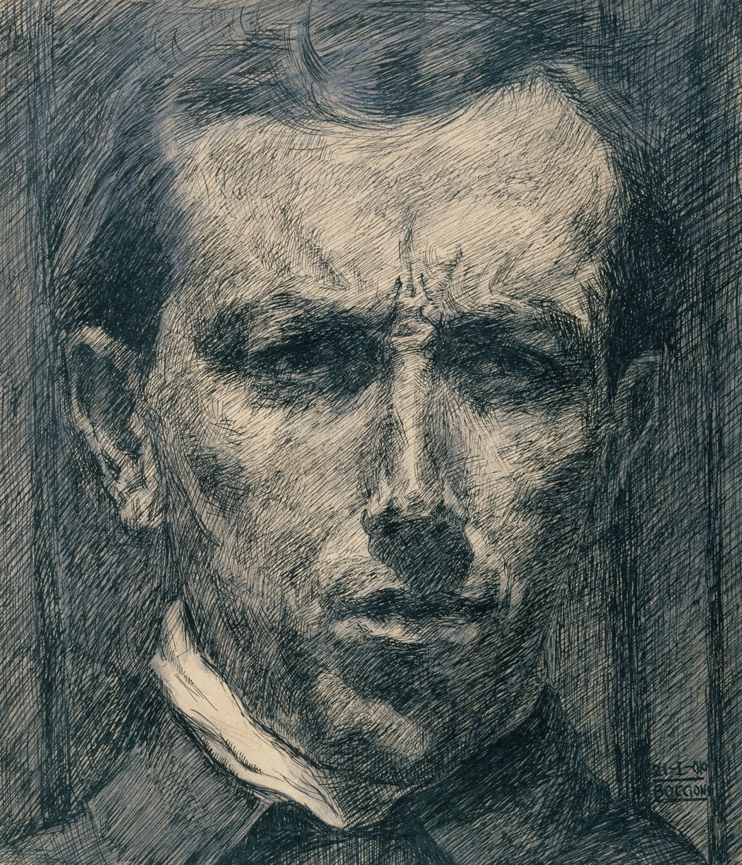 Självporträtt, 1910 (bläck, tvätt och grafit på papper) av Umberto Boccioni