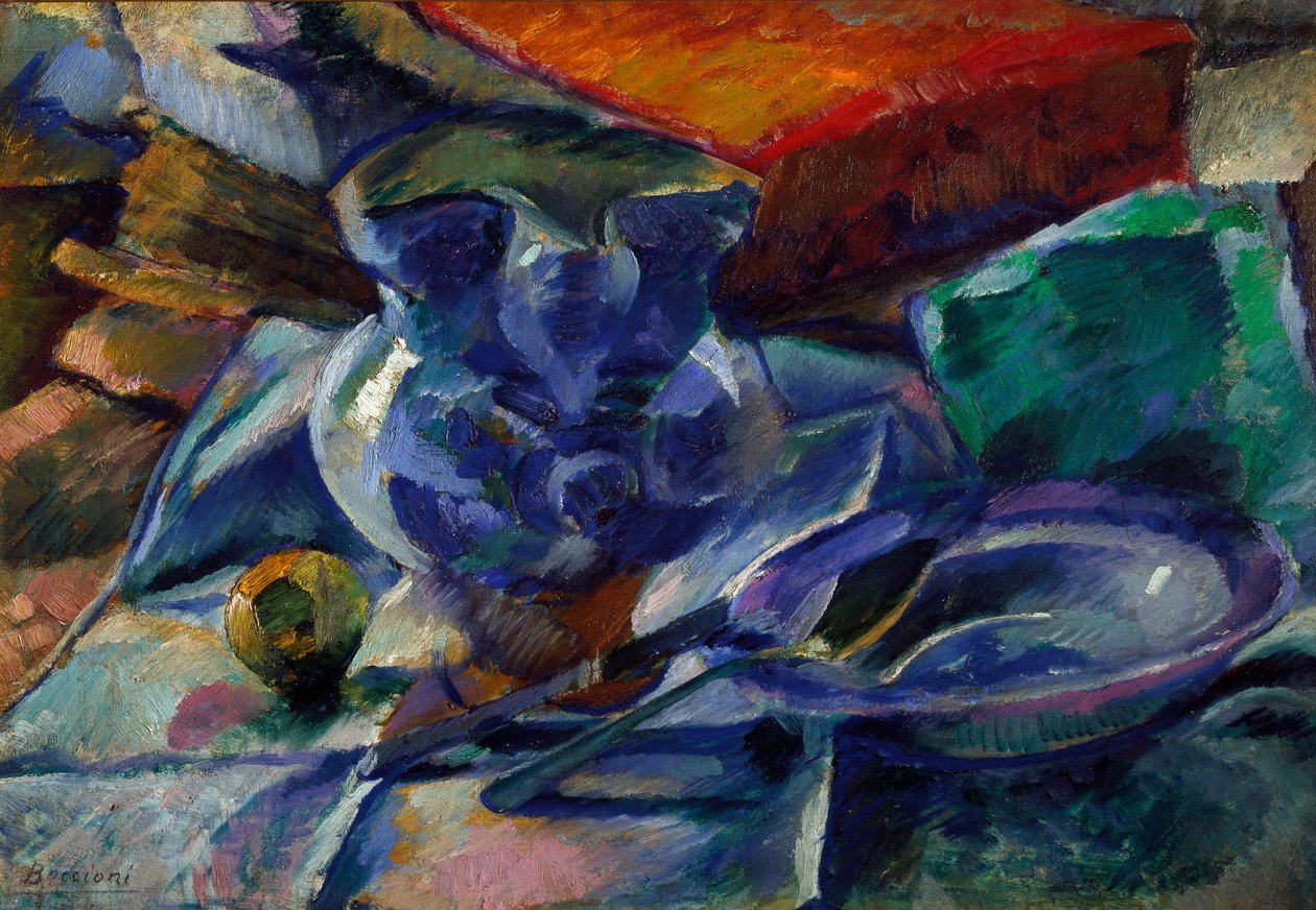 Stilleben med kannan, skålen och bestickmålning av Umberto Boccioni (1882-1916) 1916 Dim. 35x50 cm Milano, Civico Museo d