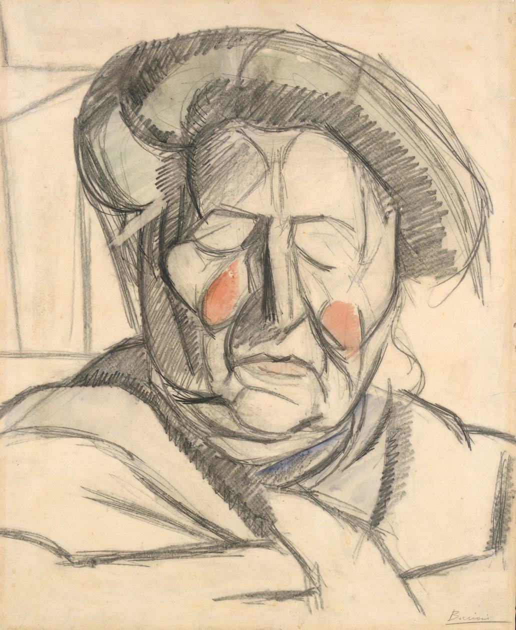 The Artists Mother, 1915 (grafit- och akvarelltvättar på papper) av Umberto Boccioni