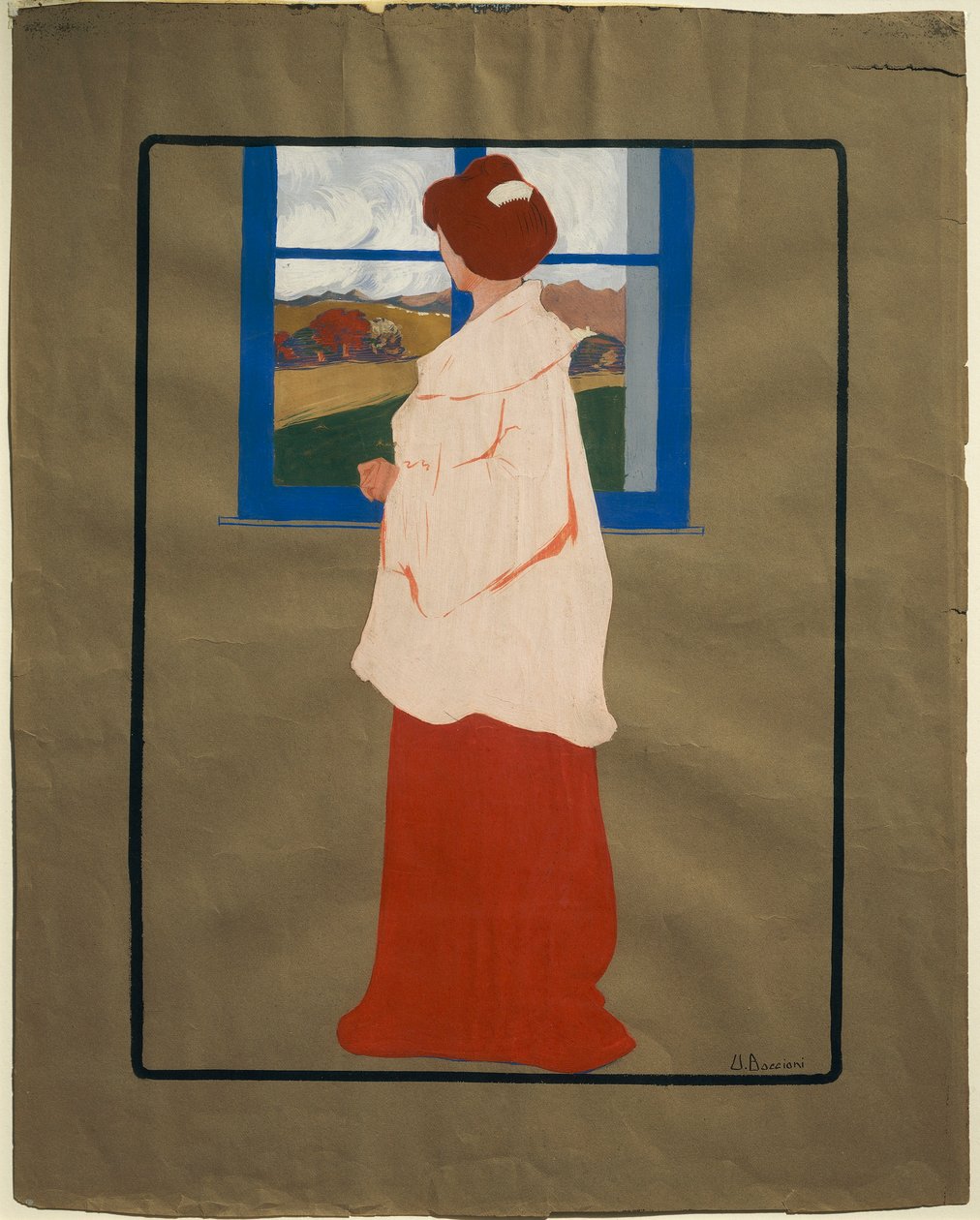 Woman at Window (Höst), cirka 1908, av Umberto Boccioni (1882-1916), tempera på kartong, 32x25 cm av Umberto Boccioni