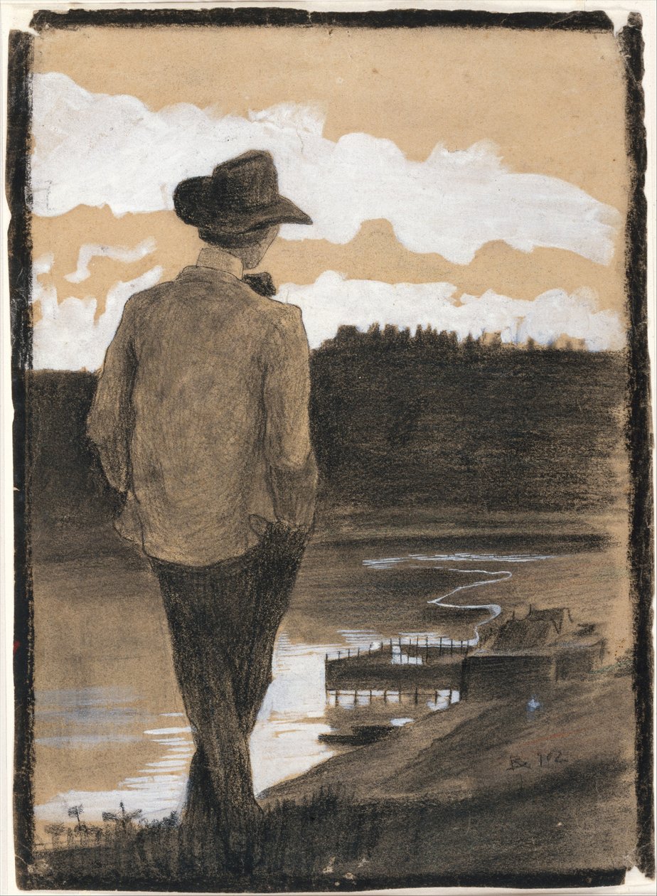 Ung man på en flodbank (recto); studie av en wagnersk scen (verso) av Umberto Boccioni