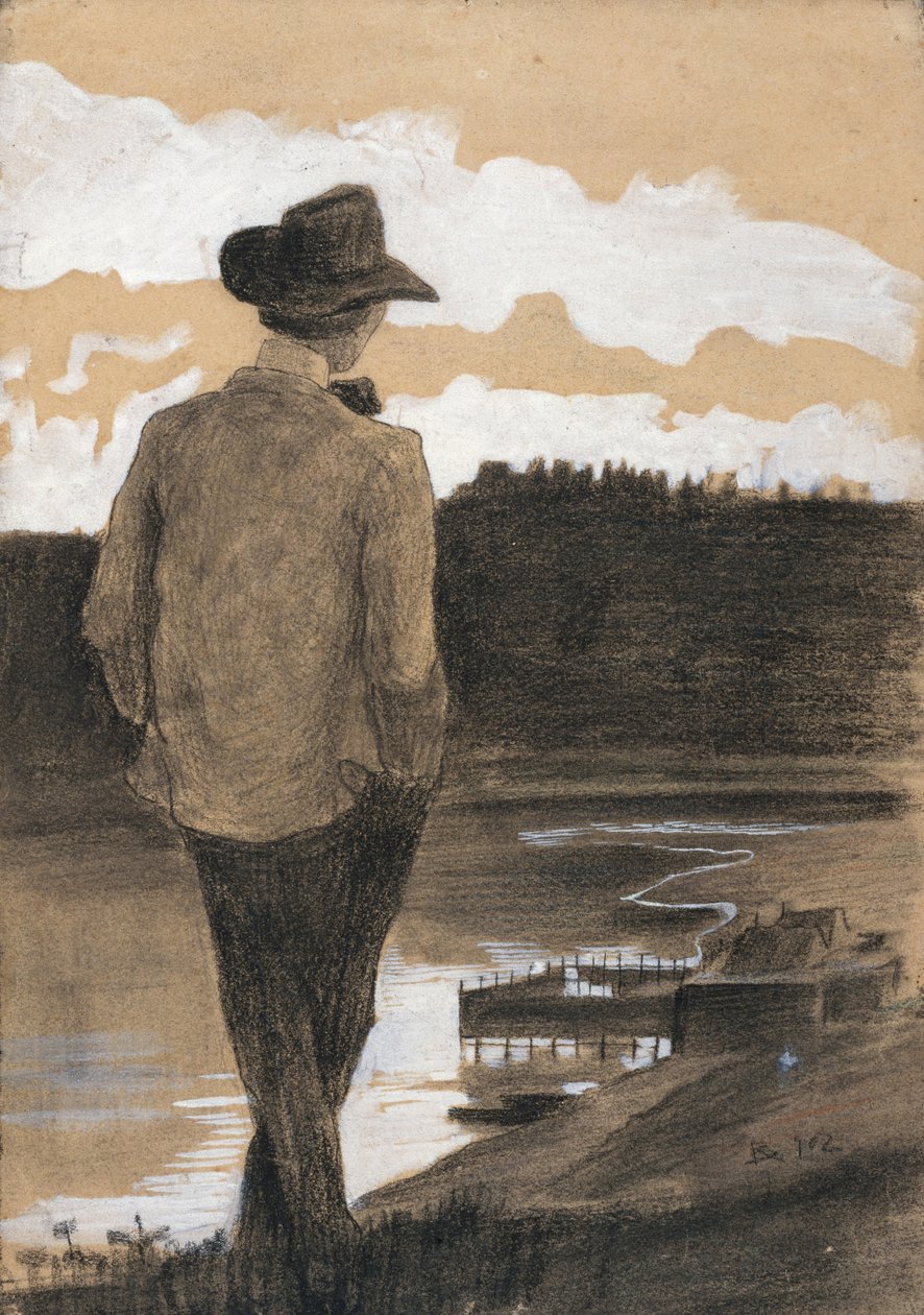 Ung man på en flodstrand, 1902 (gouache, kol och pastell på papper) av Umberto Boccioni
