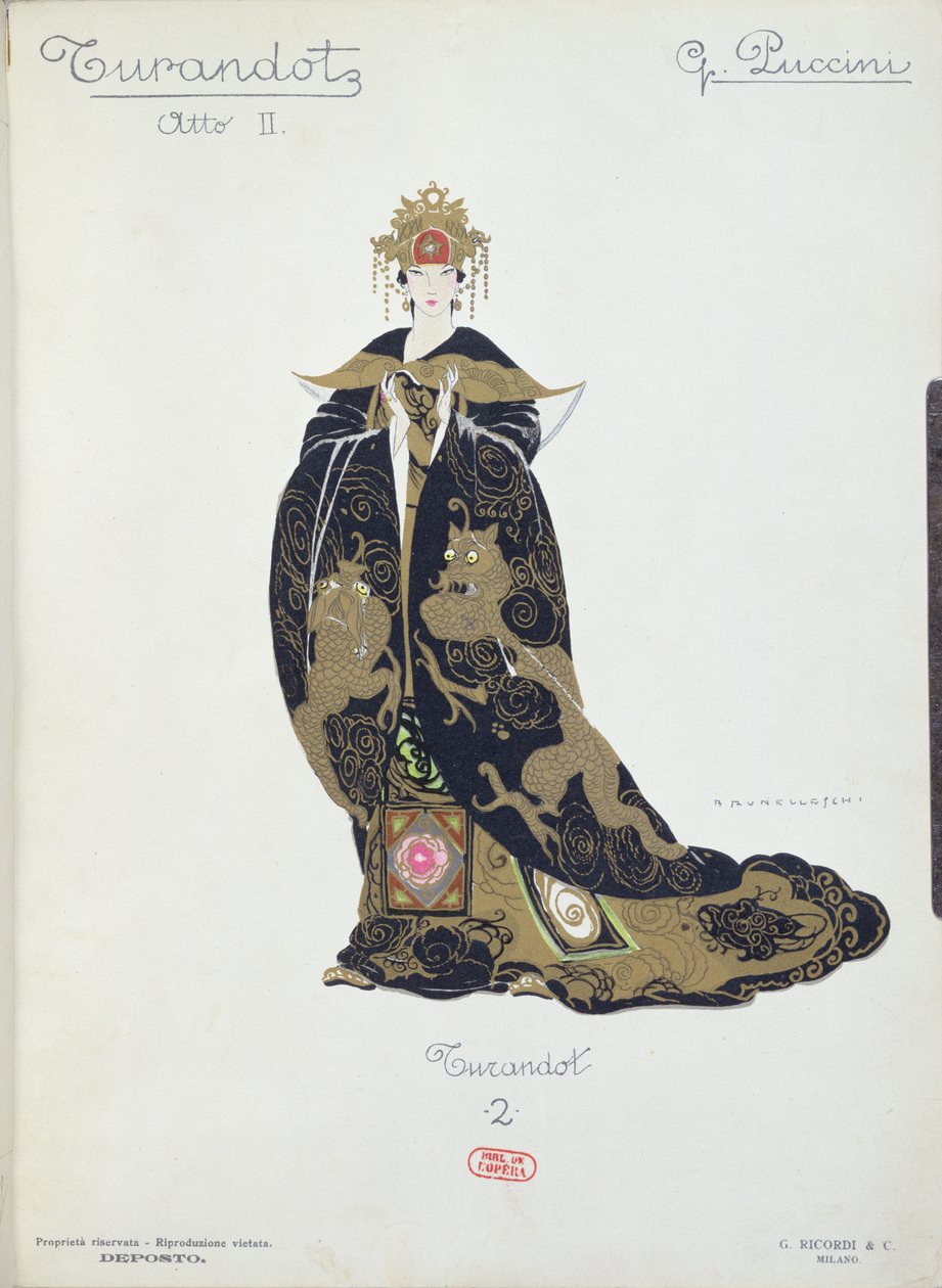 Kostymdesign för operan "Turandot" av Puccini av Umberto Brunelleschi