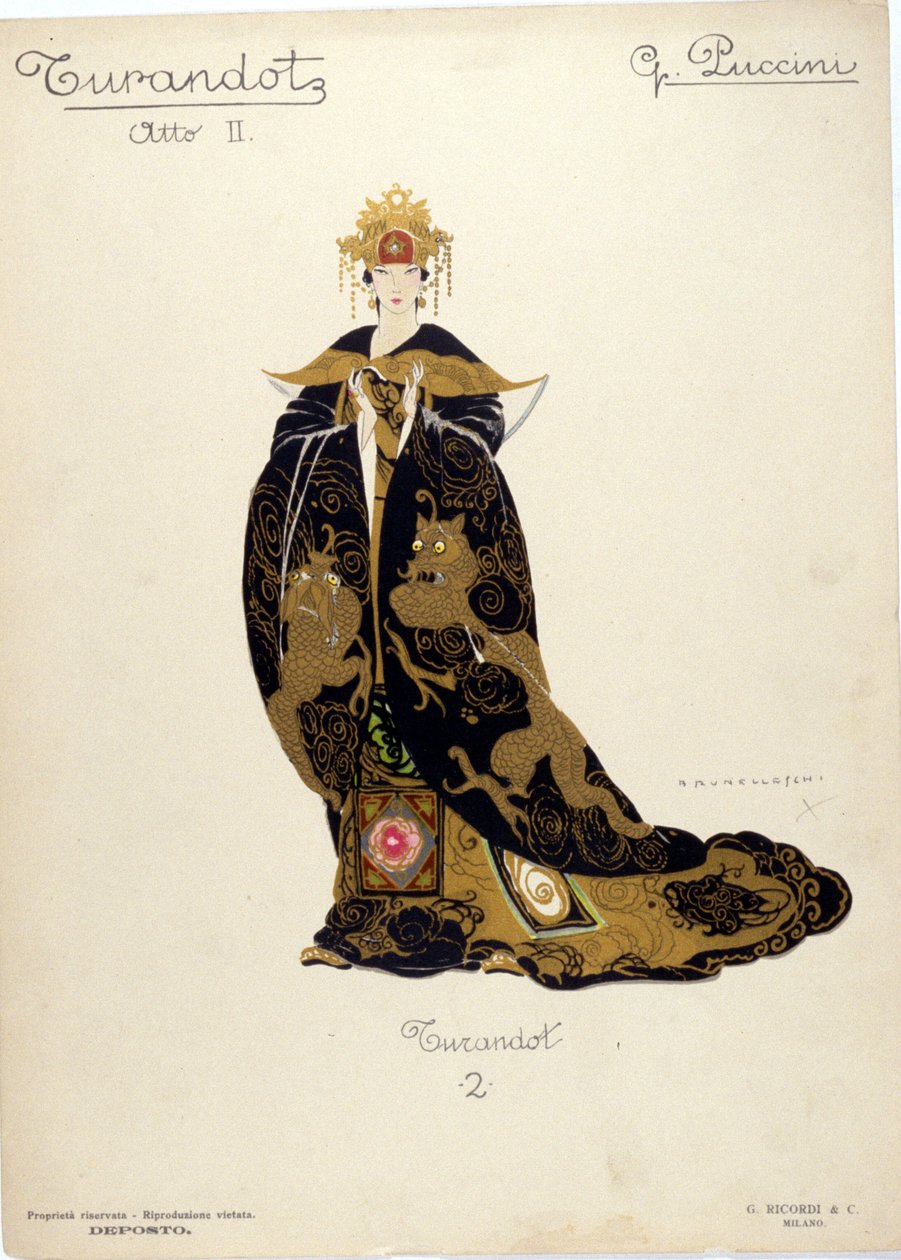 Kostym för prinsessan Turandots karaktär i operan "" Turandot "" av kompositören Giacomo Puccini (1858-1924) - 1926 av Umberto Brunelleschi