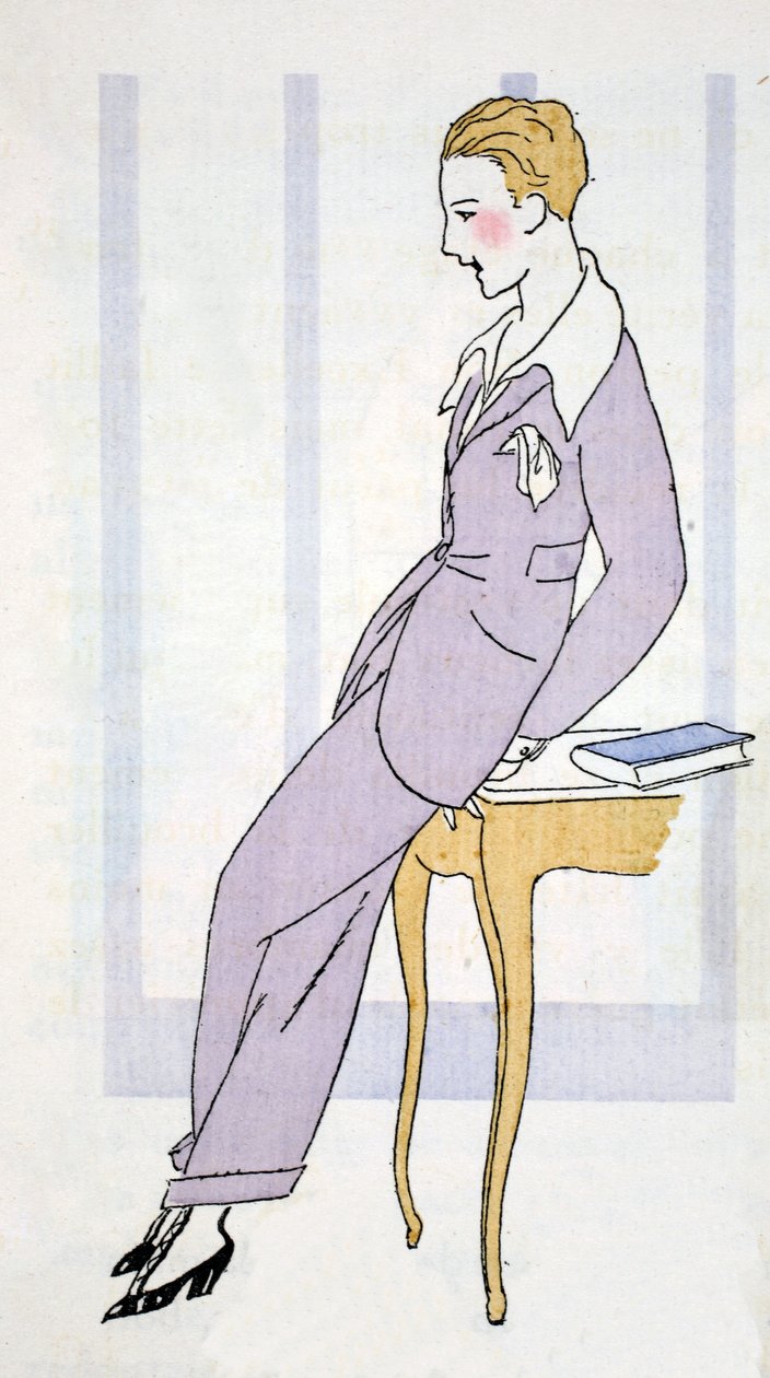Elegant i byxdress i Venedig (pochoir-tryck) av Umberto Brunelleschi