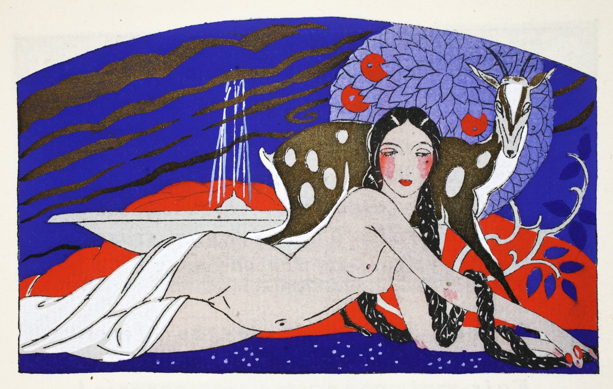Flickan med långa flätor (stenciltryck) av Umberto Brunelleschi