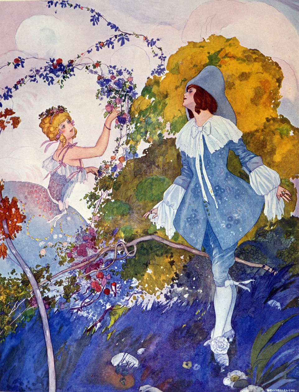 Prince Charming and the Girl Illustration av Umberto Brunelleschi (1879-1949) 1900-talet av Umberto Brunelleschi