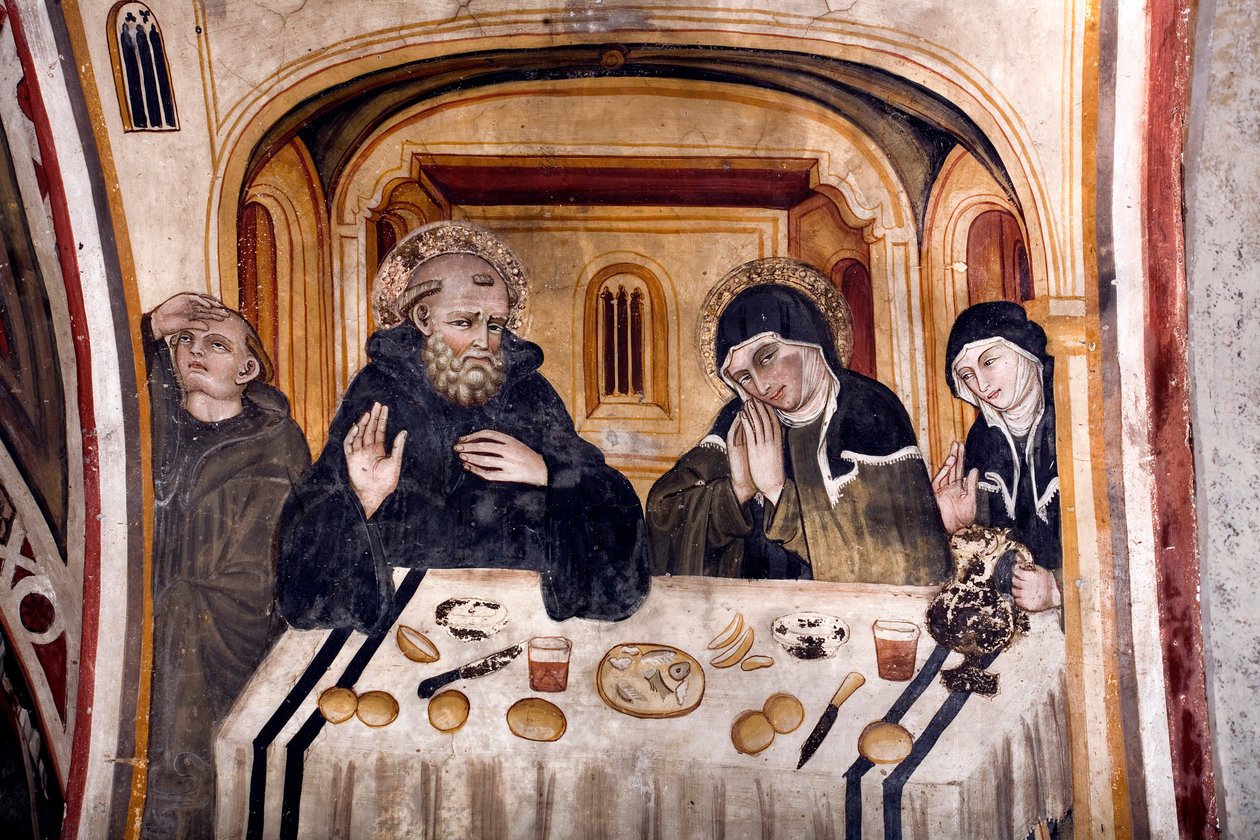 Sista samtalet mellan St. Benedict och St. Scholastica, Umbrian School av Umbrian School
