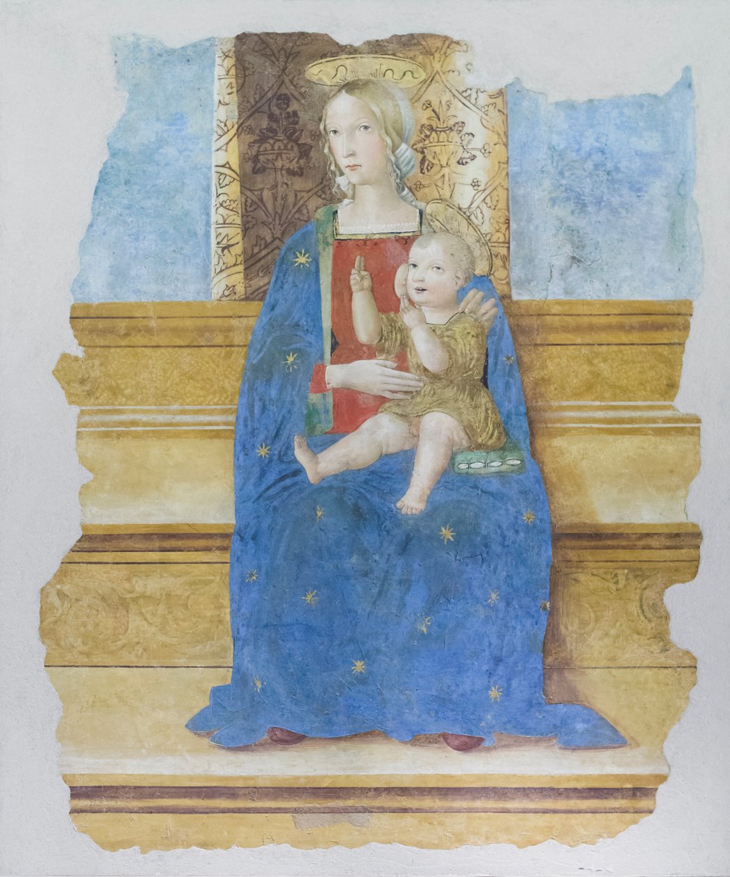Vårdande madonna, tidigt 1500-tal, Baldo de Sarofini da Perugia  (fresk överförd till trä) av Umbrian School