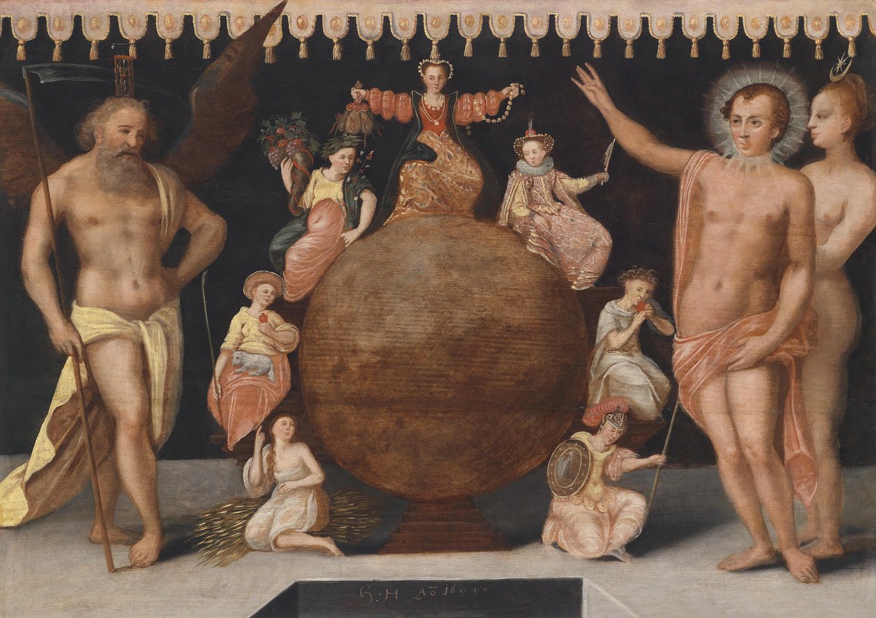 Allegorie des Kampfes zwischen Tugenden und Lastern in der Welt, möglicherweise das erste Bild aus einer Serie von Darstellungen der Tugenden und Laster, av Unbekannt Unbekannt